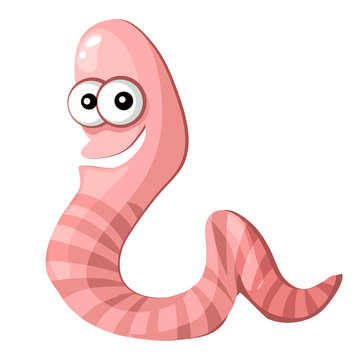 Fun cartoon earthworm isolated on a white background. Vector cartoon close-up illustration.