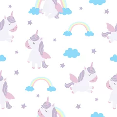 Wallpaper murals Unicorn Vector seamless pattern with cute unicorns and rainbows