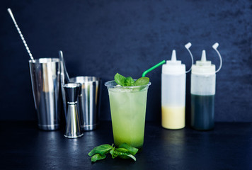 Making lemonade ingredients on the black background