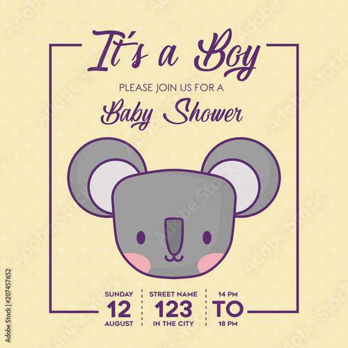 Baby Shower Invitation With Its A Boy Concept With Cute Koala Icon