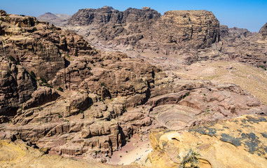 Aerial view of Roman Theater and Street Facades in Petra, Jordan
