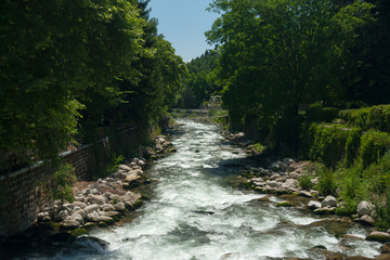 Sandanska Bistritsa River passing through town of Sandanski, Bulgaria