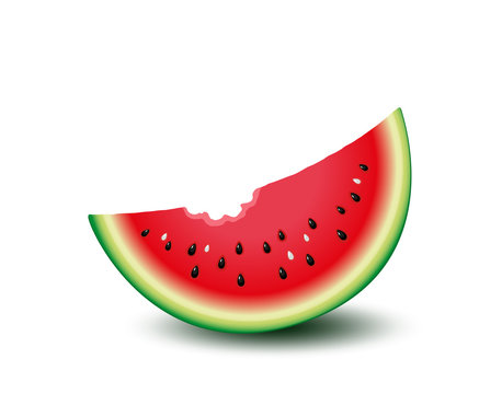 Wassermelone angebissen, Melone mit Biss, frisches Obst,  
Vektor Illustration isoliert auf weißem Hintergrund