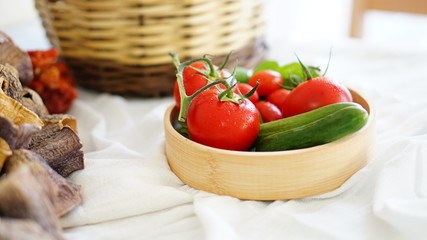 fresh organic vegetable. Tomatoes, cherry tomatoes, cucumber with white background