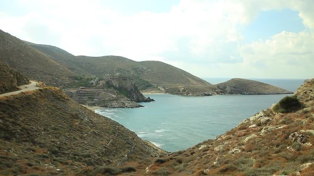 Southern Greece Mani Peninsula. Sea landscape rocky coastline at sunny day, Peloponnese. Time lapse