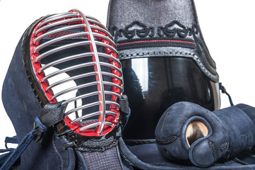 protective equipment 'bogu' for Japanese fencing Kendo training close-up