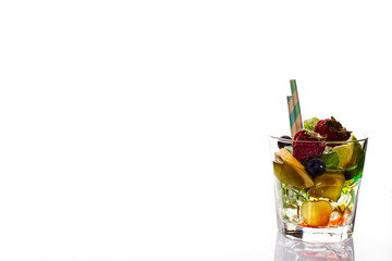 Red Cosmopolitan cocktail in glass isolated on a white background
