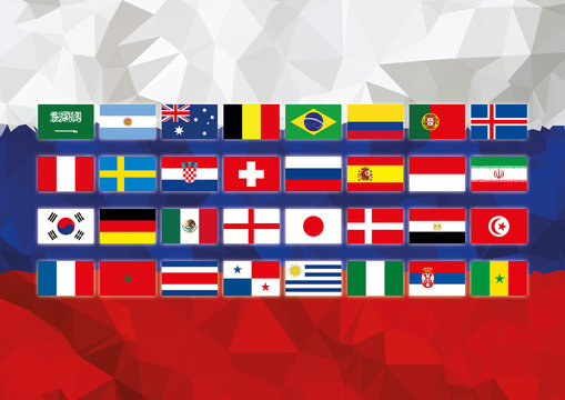 Russia world cup flag with all the coutry flags team