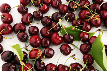 Cherry. Red fresh bunch of cherries on the table