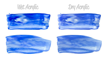 Vector blue and gold paint smear stroke stain set. Abstract gold glittering textured art illustration. Gold Texture Paint Stain Illustration. Hand drawn brush strokes vector elements. Acrilyc strokes.