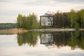 beautiful, picturesque nature. The lake is surrounded by forest.