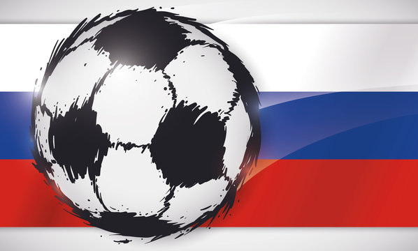 Rolling Soccer Ball over Russian Flag for Football Championship, Vector Illustration