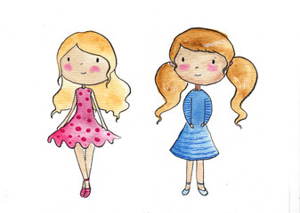 Girls cute watercolor illustration