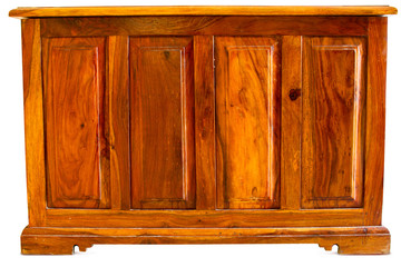 Wooden modern table with drawers isolated on white in a hotel room