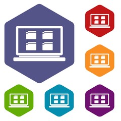 Desktop icons set rhombus in different colors isolated on white background