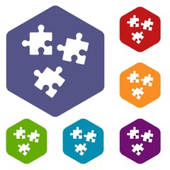 Puzzle icons set rhombus in different colors isolated on white background