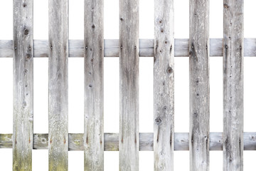 Old white wood fence isolated on white background