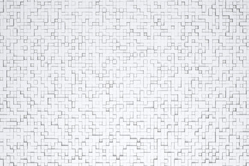 Abstract white or gray 3d geometric small cube or box shape tiles background or pattern design.