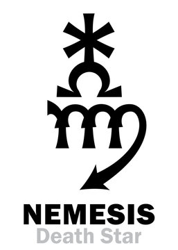 Astrology Alphabet: NEMESIS (Death Star), hypothetic super-distance sinister star-satellite of the Sun. Hieroglyphics character sign (single symbol).
