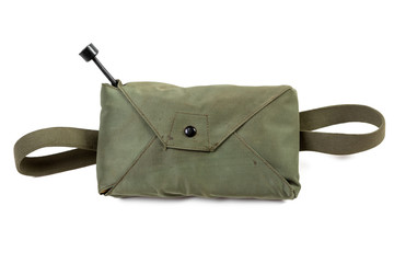 Emergency Air Crew parachute canvas pack, closed, from the US Air Force during the Korean War era,...