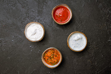 assorted sauces top view