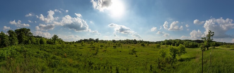 Panoramic Shot of Southern Minnesota Prairie on Partially Cloudy Day