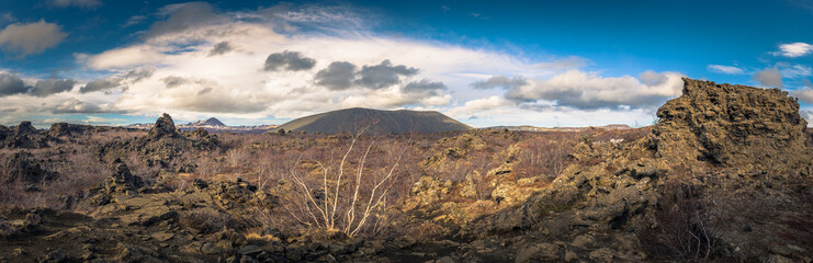 Naklejka premium Dimmuborgir - May 06, 2018: Rocky landcape of Dimmuborgir, Iceland