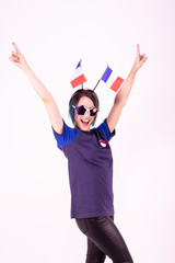 Portrait d'une jeune supportrice de l'équipe de France de football - obrazy, fototapety, plakaty