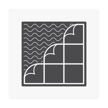 Vinyl floor tile or vinyl composition tile (VCT) and trowel pattern. Laying, placing or install by use tile adhesive or glue for home or building renovation, decoration and improvement. Vector icon.