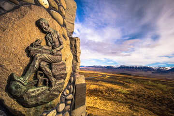 Icelandic countryside - May 08, 2018: Stone memorial in the countryside of Iceland
