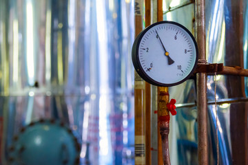 Manometer or pressure gauge at industrial factory