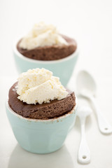 Chocolate souffles with cream 