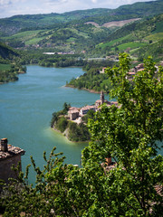 Mercatale artificial lake seen from the fortress of Sassocorvaro, Italy. - 207469464