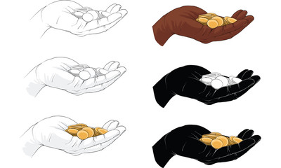 hand holding gold coin vector