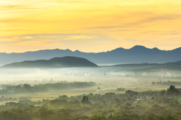 mountain landscape and fog