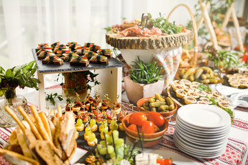 Obraz na płótnie Canvas table with different type of snacks preparing for party.