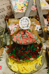 candy bar at a wedding filled with sweets and baubles