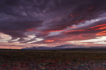 Incredible landscape sunset clouds / Spectacular sky and colors of nature in south Iceland 