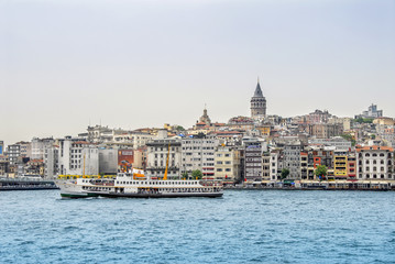 Istanbul, Turkey, 17 May 2013: The Karakoy in the Beyoglu district of Istanbul. Karakoy Port and Ships.