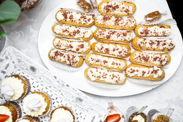 Dessert. Delicious cupcake on the table