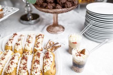 Candy Bar. Delicious sweet buffet with cupcakes. Sweet holiday b