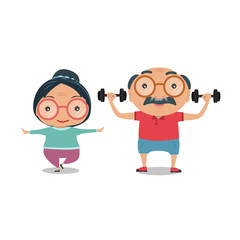 Grandparent, Old senior man and woman the condition of being physically fit and healthy. They are standing exercise for health together isolated on white background. vector and illustration.