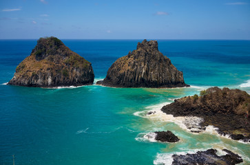The Two Brothers Hill seen from the viewpoint at Sancho's Beach, Island of Fernando de Noronha, Pernambuco, Brazil