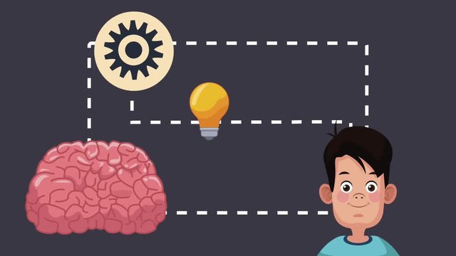 Cute boy training brain with knowledge High Definition animation colorful scene