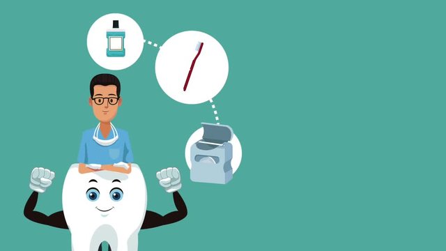 Dentist with tooth and dental hygiene symbols High Definition coloful animation scenes