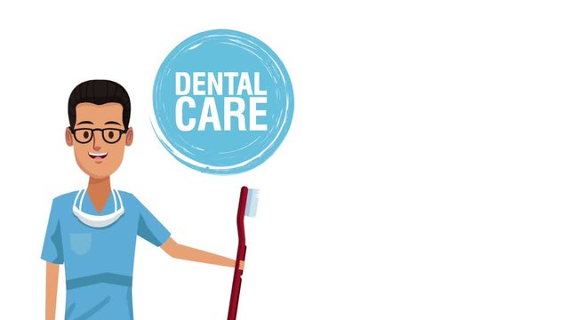 dentist talking about tooth with toothbrush in hand High Definition coloful animation scenes