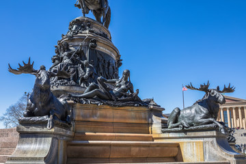 Details from the George Washington Monument in Philadelphia, Pennsylvania. This bronze sculpture group was done by artist Rudolf Siemering and dedicated in 1897.