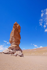 Fototapeta na wymiar Stone formation Pacana Monks, Monjes De La Pacana, The Indian Stone, near Salar De Tara, Los Flamencos National Reserve, Atacama Desert, Chile, South America