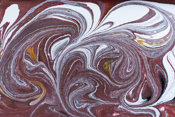 Marble abstract acrylic background. Marbling artwork texture. Agate ripple pattern. Gold powder.