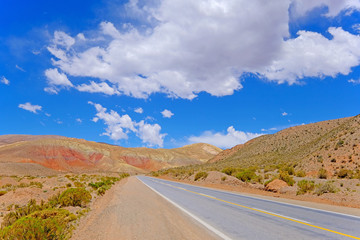Mountain road in the high andes, trough the Cuesta De Lipan canyon from Susques to Purmamarca, Jujuy, Argentina, South America
